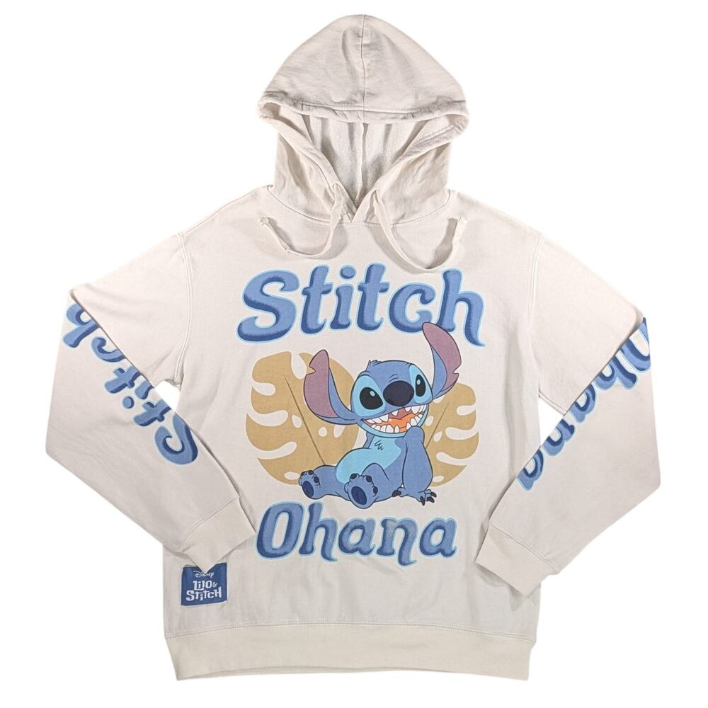 Disney Lilo & Stitch Hoodie Ohana Beige Pullover Sweatshirt Women’s Size L